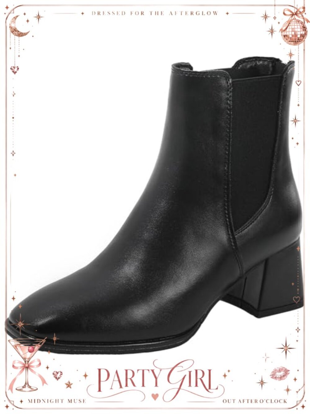 Womens Chelsea Boots Square Toe Stacked Heel Waterproof Split Leather Ankle